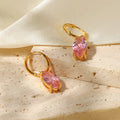 Luxury Women's Stainless Steel Huggie Hoop Earrings 18K PVD Gold Plated No Fade Waterproof Pink Gem Jewelry Fashion Drop Design