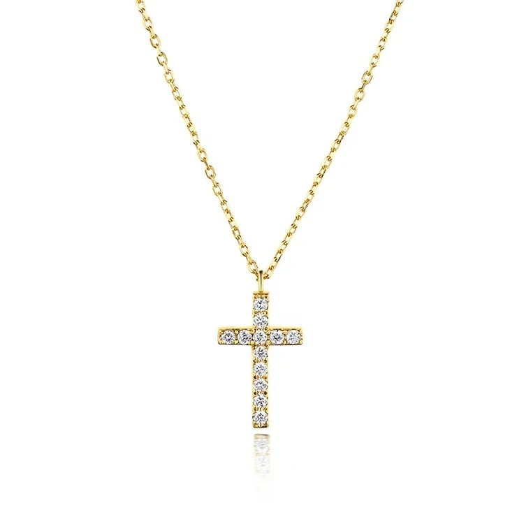 Fashion S925 Sterling Silver Jewelry Women's Exquisite Zircon Cross Pendant Necklace Wholesale