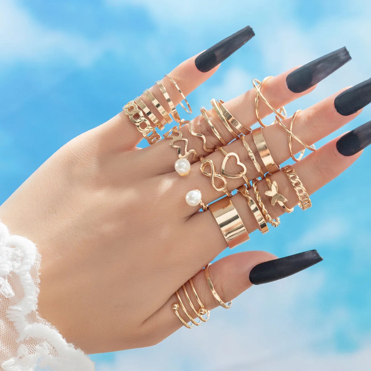 2024 New Fashion Jewelry Gold Plated 22 Pieces Butterfly Ring Open Multi-joint Ring Set Love Ring for Women