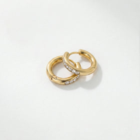QIAOREN 12341 Dainty Round CZ Huggie Hoop Earrings Gold Stainless Steel Tiny Flush Set Crystal Mini Hoops Stackable Jewelry US