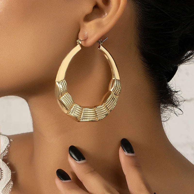 Statement Gold Color Metal Big Plain Round Hoop Earrings High-Quality Indian Fashion Trend Pendant Jewelry Accessories for Women