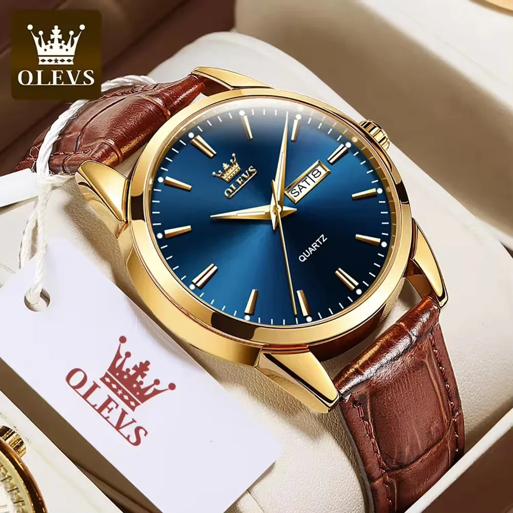 OLEVS 6898 Hot Men Watch Luxury Fashion  Leather Wristwatches Luminous Hand Quartz Wristwatch Gifts Male Clock Relogio Masculino