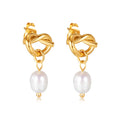 Natural Fresh Water Pearl Titanium Steel Pendant Earrings Gold Plating Knotted Dangle Drop for Women