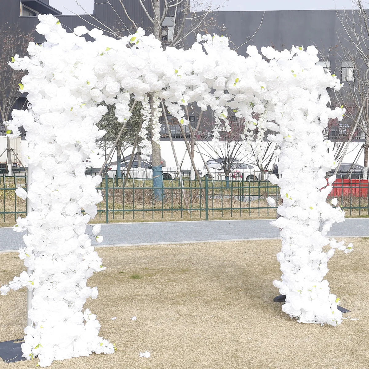 White Rose square Artificial Flower Arch Backdrop for Wedding Decoration