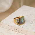 Chris April 316L Stainless Steel Natural Abalone Shell Band Ring Size 6 7 8