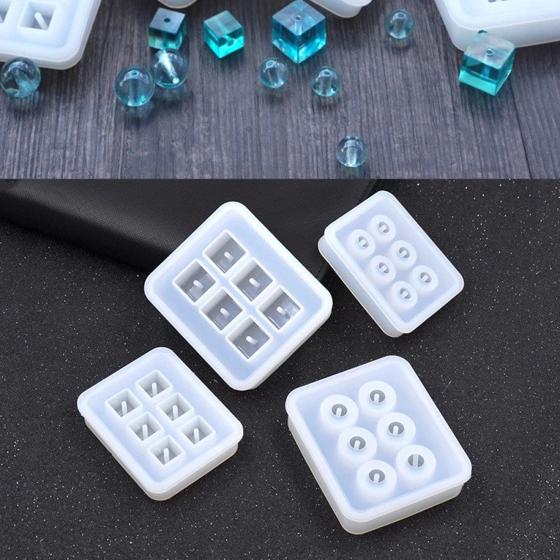 Silicone Mold for Jewelry 12mm 16mm Round Beads with Hole 6 Compartment Eco-Friendly Epoxy Resin Handmade Craft Opp Bag