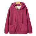 Fitspi  Fashion Women Berber Fleece Winter Warm Zipper  Long Sleeve  With Pockets Loose Plus Jacket