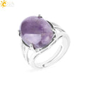 CSJA Fashion Women Jewelry Ring Natural Stone Oval Bead Pink Quartz Purple Crystal Adjustable Open Ring F551