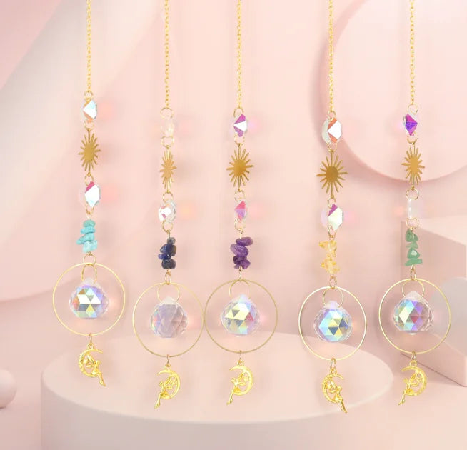 Colorful Chips Crystals Suncatcher Hanging Sun Catcher with Chain Pendant Ornament Crystal Balls for Window Home Garden