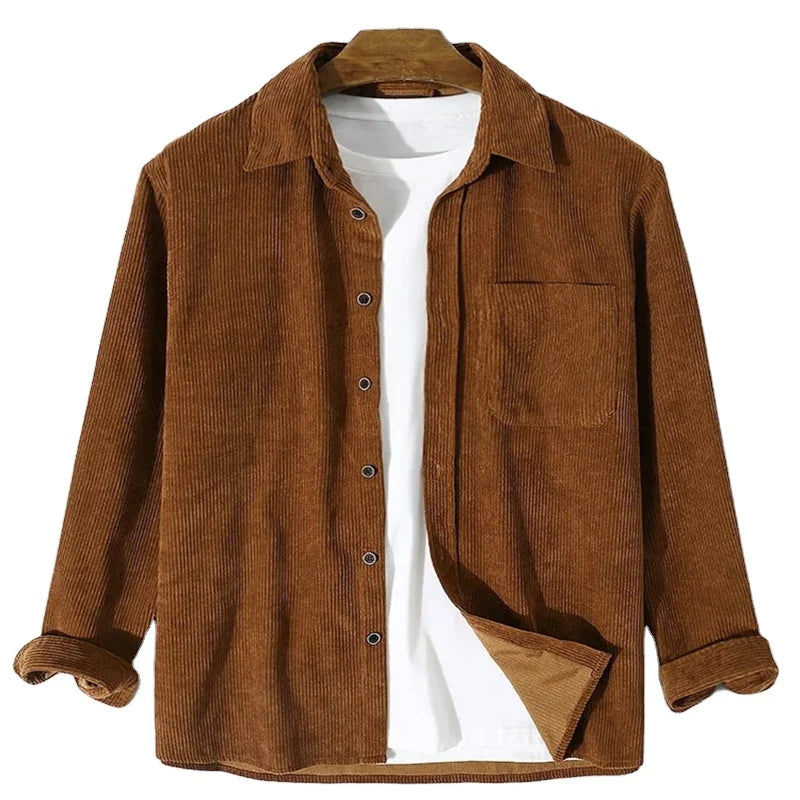 MS-P103 European and American Hot Selling Autumn and Winter Men's Loose Long-sleeved Solid Color Corduroy Shirt