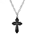 Hip-Hop Titanium Steel Cross Pendant Necklace for Men Trendy Geometric Link Chain Black Stainless Steel with Zircon accents