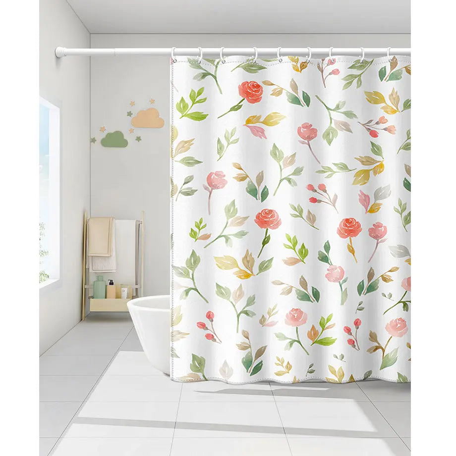 Floral 3D Print Waterproof Fabric Shower Curtain Waterproof Mould and Mildew Resistant Bathroom Curtain With Hooks/