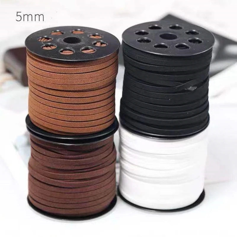 Good Quality 5mm Flat Suede Leather Cord for Necklaces Bracelets Jewelry Making 50 Yards Soft Suede Cord