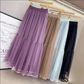 Ecowalson Ruffles Tutu Pleated Skirt Women High Waist Big Swing Vintage Tulle Skirt Korean 3 Layers Mesh Long Skirt Clothing