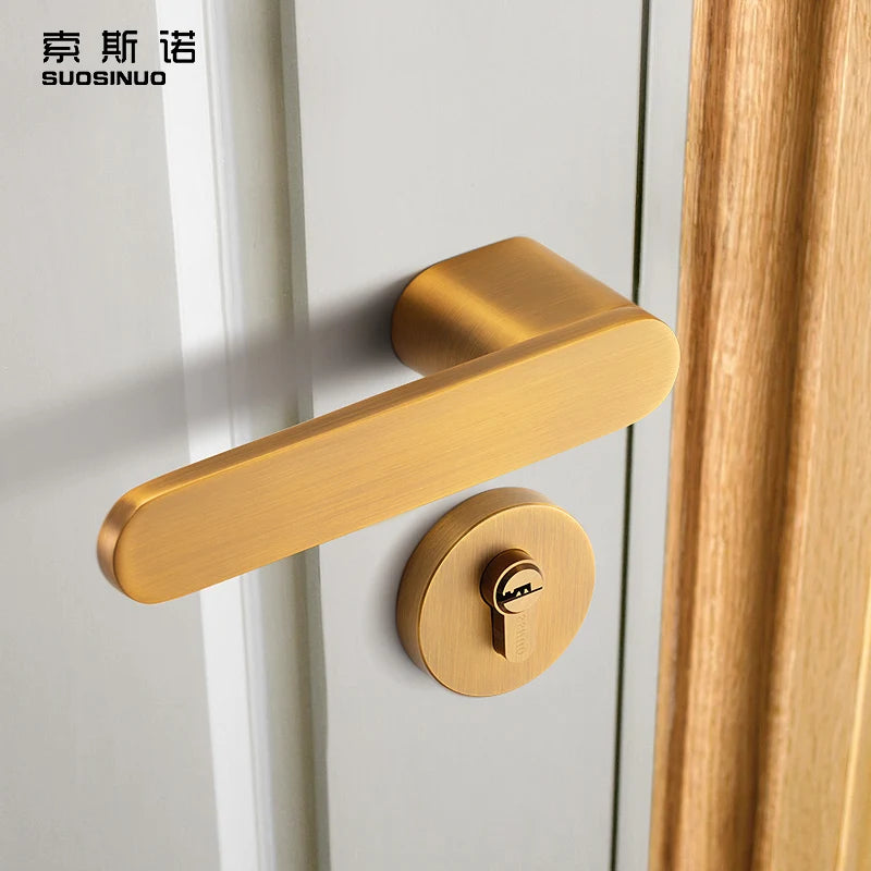 Nordic Magnetic Split Locks Indoor Silent Room Door Handles for Bedroom Yellow Bronze Durable Magnetic Closure Home Use