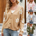 Women's Little Daisy Sweater Cardigan Top Casual Long Sleeve V Neck Floral Print Loose Knit Loose Coat Sweet Button Sweater