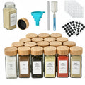 24 Pcs Set 120ml Salt Spice Seasoning Bottle Pepper Container Bamboo Metal Lids 4oz Square Glass Seasoning Spice Jar