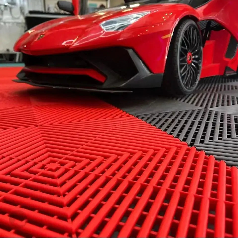 Ribbed Flow Through Anti-Slip Plain PVC Garage Floor Grid Tiles Interlocking Splicing Grille Mat Indoor