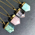 Natural Labradorite Pendent Necklace Rose Quartz Point Pendant Amazonite Crystal Charm 14K Gold Plated Necklace for Women Men