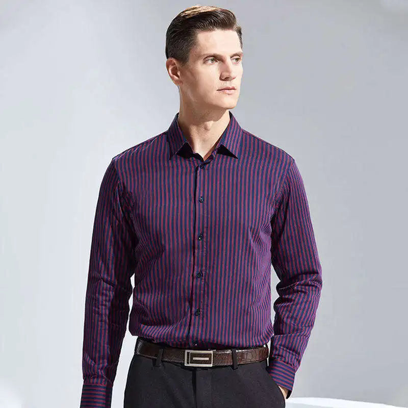 New Casual Long Sleeved Silk Men's Shirt Business Suit Blue Elastic High-grade Ironless Smooth Long Sleeved Men's Shirt