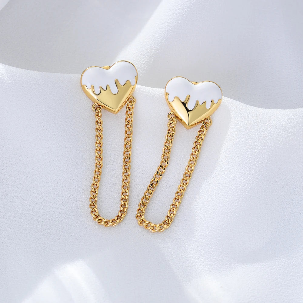 Peishang Wholesale Custom Minimalist Delicate Brass Jewelry  Gold Plated  Heart Enamel Chain Link Earring