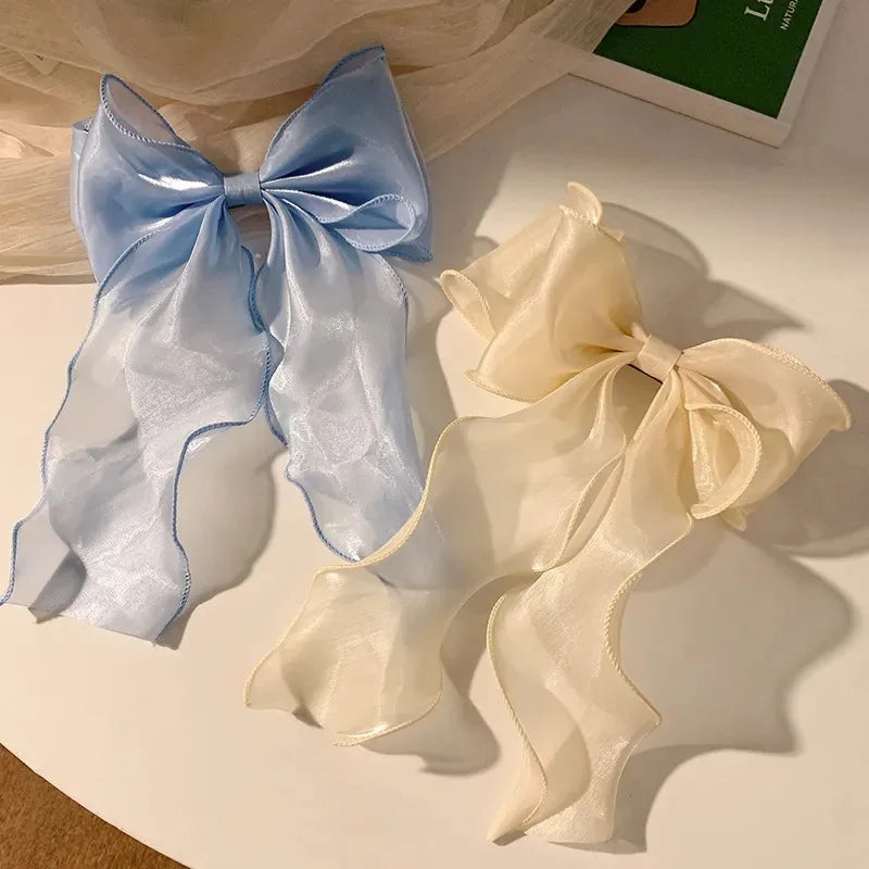 Wholesale Alloy Hair Bow Fashion Mermaid Elegant Chiffon Fabric Accessories Trendy Pink Big Bow Knot Hair Clip Kids Party