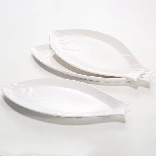 High Temperature Disinfection Unbreakable Camping & Hotels Use Service Fish Shaped Melamine White Plate
