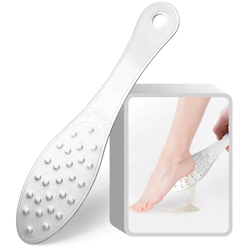 New Portable Stainless Steel Double-Sided Long Handle Pedicure Foot File Reusable Callus Dead Skin Rasp Remover Professional