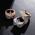 New Pentagon Fully Iced Out Rings Fashion Microwave Cubic Zircon CZ Five Star Wedding Rings Women Men Cool Hip Hop Bling Jewelry
