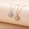 Hot Selling Stainless Steel Chain Necklace Copper Plated Shiny Zircon Rotating Spinning Sunflower Pendant Necklace