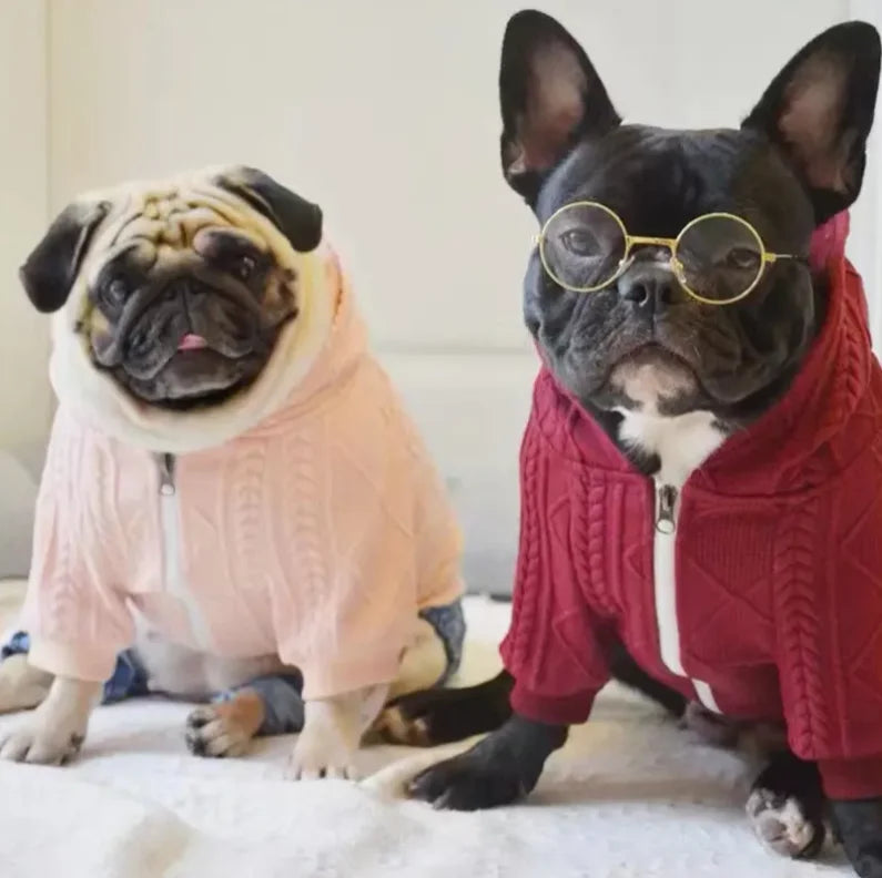 High-End Dog Hooded Coat XS Size Winter Pet Apparel with Solid Design for Chinese New Year Pet Sweaters