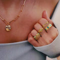 Nabest Waterproof Stainless Steel Geometric Hollow Drop Oil Ring Set Jewelry Women Gold Plated Rhinestone Open Rings
