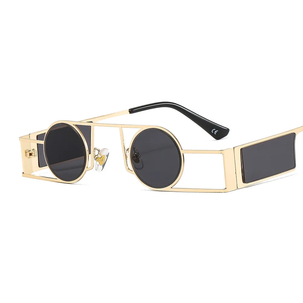 Modern Avant Garde Geometric Metal Sunglasses Punk Rock Style Small UV400 Protection Available Gold White Red Blue for Men Women