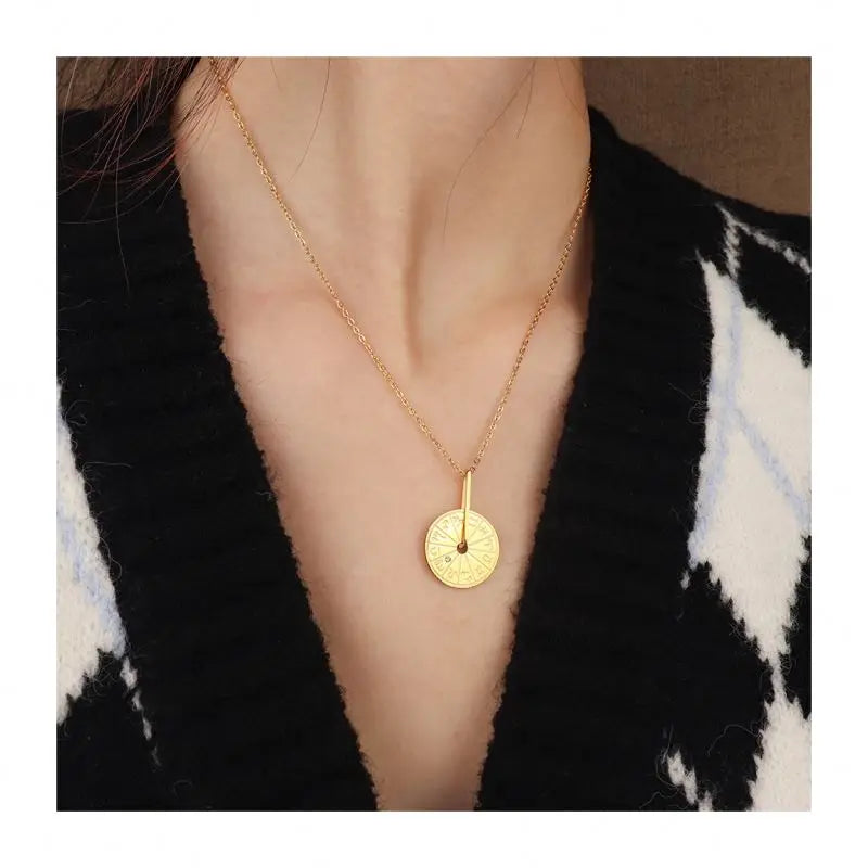 Chris April in Stock Simple PVD  Plated 316L Stainless Steel Rotating Zodiac Pendant Necklace