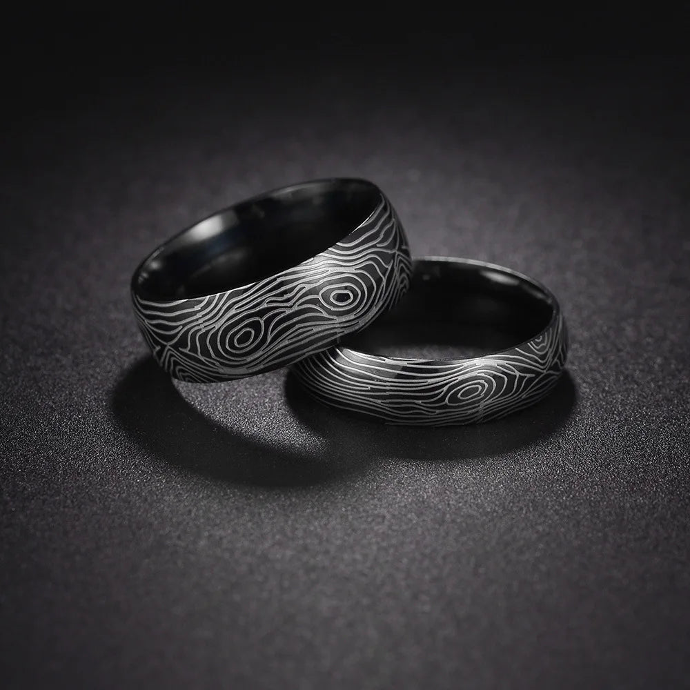 Anillo De Acero Inoxidable Black 6MM 8MM Smooth Stripes Cool Ring Stainless Steel Stripes Pattern Personality Ring