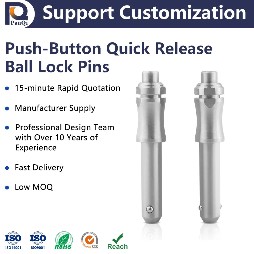 Stainless Steel Bolt Smooth Rod Quick Release Pin Ball Head Locking and Locating Pin Bright Finish Panqi Brand