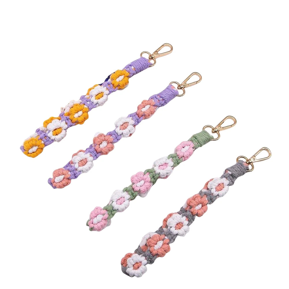 Bag Charm Pendant Wrist Strap Wristlet Bracelet Key Chain Hand-woven Mobile Phone Chain Daisy Flower Braided Rope plush Keychain