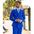 Luxury Men Suits Blazer Blue Double Breasted Peaked Lapel Casual Daily Outfits Leisure Costume Homme 2 Piece Jacket Pants Set