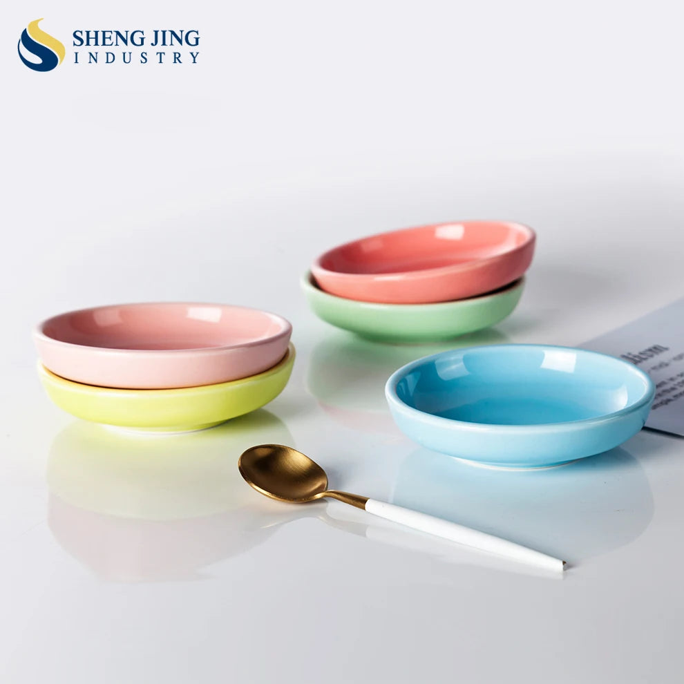 Custom Color Moq100pcs Small Dishes 9cm Ceramic Soy Sauce Japanese Restaurant Porcelain Dipping Bowl