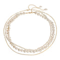 A Multi-Wear Retro Natural Freshwater Pearl Necklace Baroque Stacked Irregular Collarbone Chain Pearl and Gold Bracelet