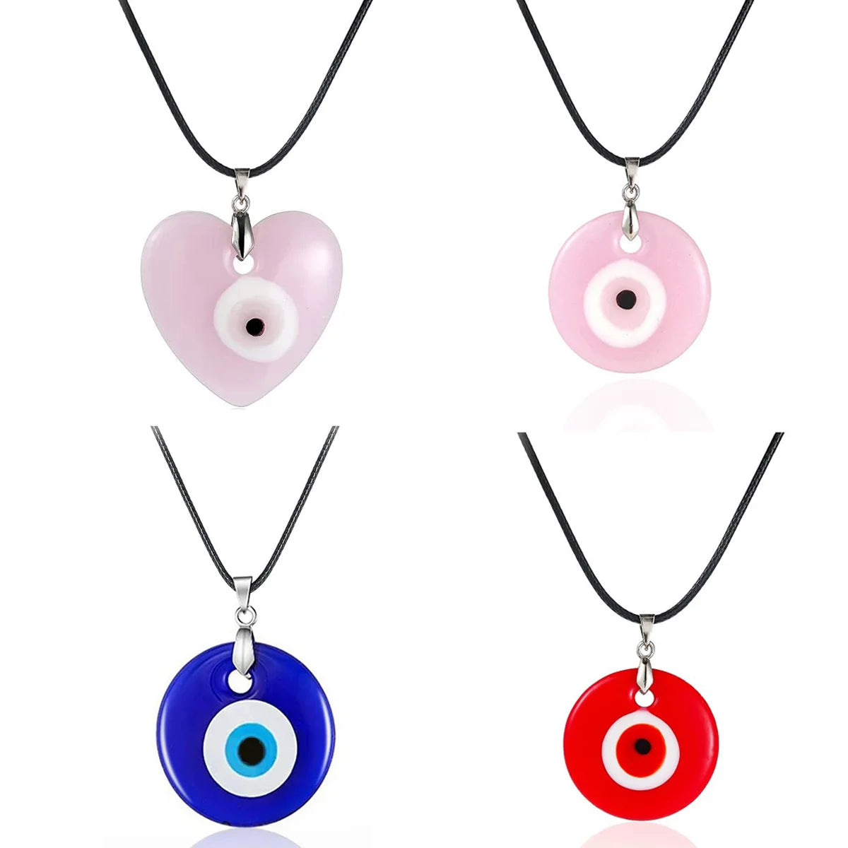 2025 Crystal Wholesale New Design Pink Heart Evil Eye Necklace Turkey Blue Eye Round Droplet Pendant Necklace