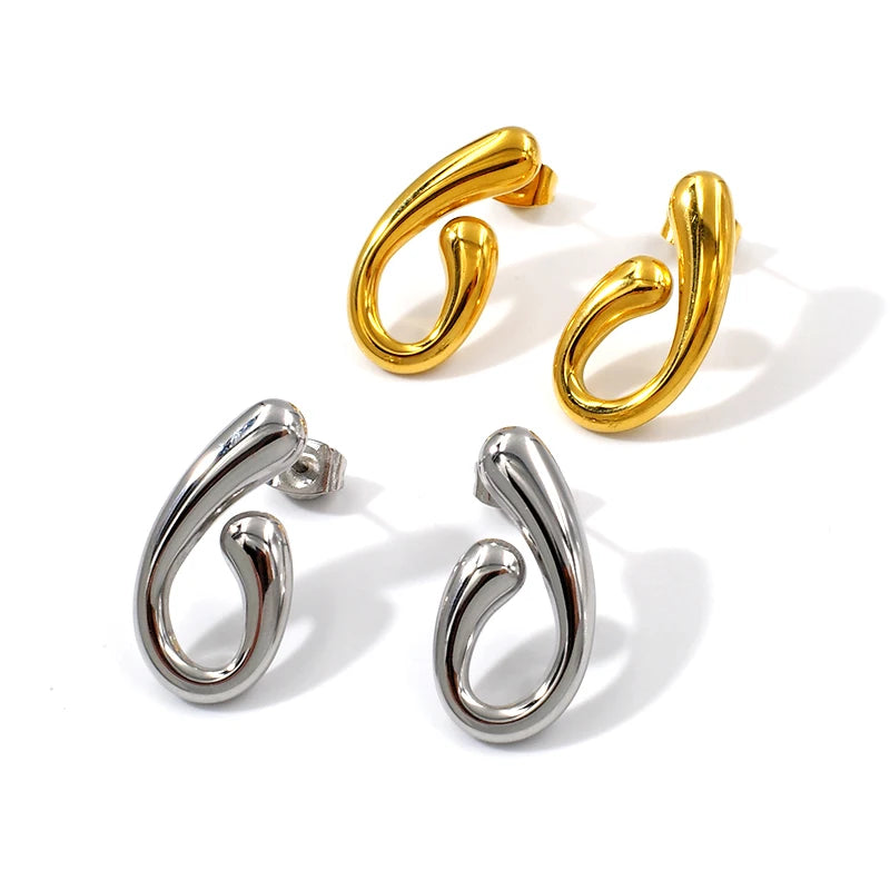 Simple Stainless Steel Jewellery Wholesale Polishing Tarnish Free Gold Plated Waterproof Italian Style Irregular Stud Earrings