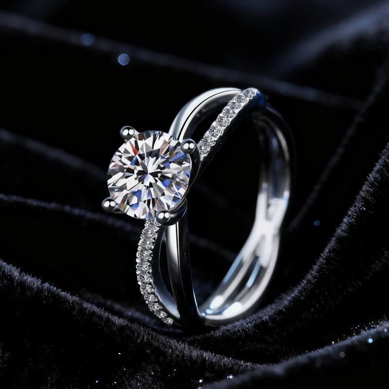 Luxury 1 Carat Four-claw Cross-wrapped Moissanite Ring S925 Sterling Silver Moissanite VVS D Color 1CT Ring for Women