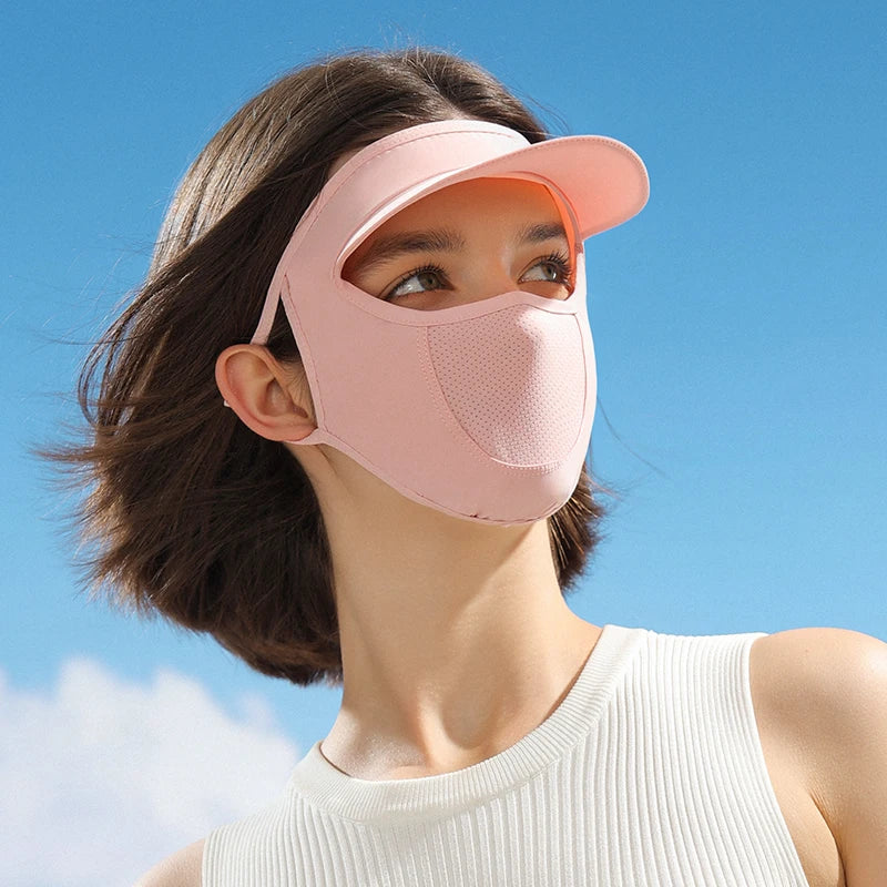 GOLOVEJOY XTJ111 Sports Sunscreen Mask Bandana Brim Women's Summer Ice Thin Breathable Washable UV Protection Full Face Mask