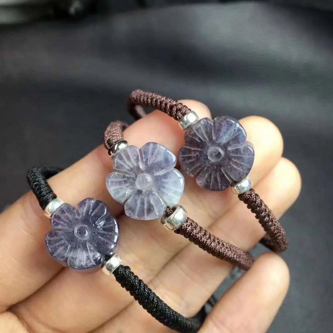 Hand Woven Sterling Silver  Natural Larimar Charm Bracelets  Hand Made Jewelry Healing Crystal Gemstone Bracelet
