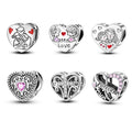 925 Sterling Silver Cute Love Heart Family Charms Pendants Zircon Stone Jewelry for Women's Party Gift or Children