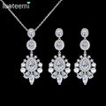 LUOTEEMI Big Pendant Chian Necklace Fashion Imitation Pearl Earrings Charm Dainty Pearl Party Zircon Jewelry Set for Woman