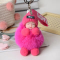 13cm Cute Sleeping Baby Doll Kawaii Fur Pom Pom Keychain Pendant Fluffy Car Keyring Bag Charm Gift for Girls Women