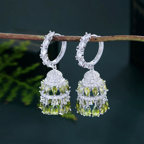 Super Luxury Big Wind Chime Dangle Earrings Olive Color Chandelier Bell Cubic Zirconia Huggie Drop Earrings Women Wedding