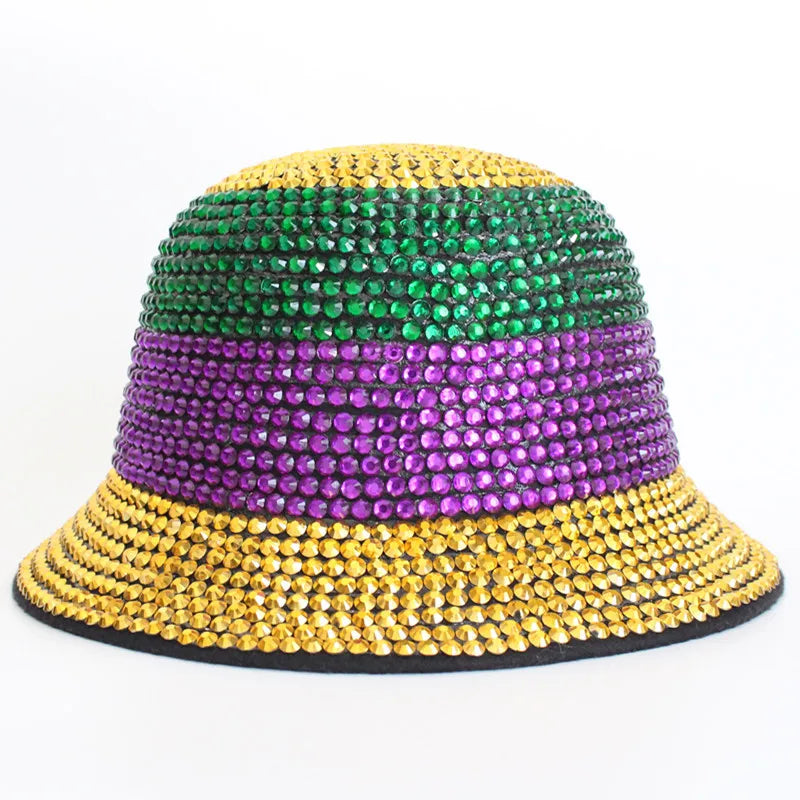 2023 New Fashion Custom Female Girls Spring Summer Bright Flash Diamond Color Rhinestone Fisherman Hat Bucket Hat
